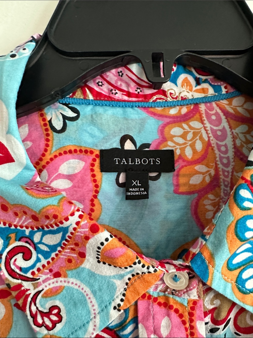 Talbots Turquoise Paisley Button-Down Shirt with Multi-Color Floral Motif - Picture 2 of 5
